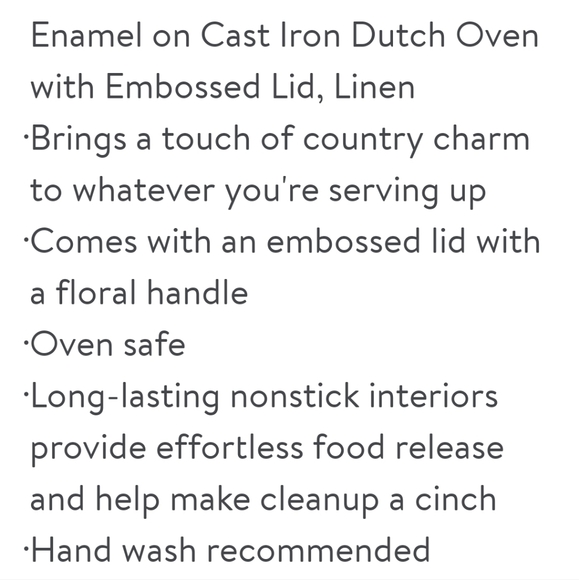 ❤️ New Pioneer Woman Linen 5 Quart Enamel on Cast Iron Dutch Oven with Lid - Picture 7 of 8